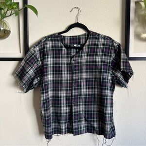 Distressed Green Short Sleeve Plaid Flannel by American Appare Sz XL